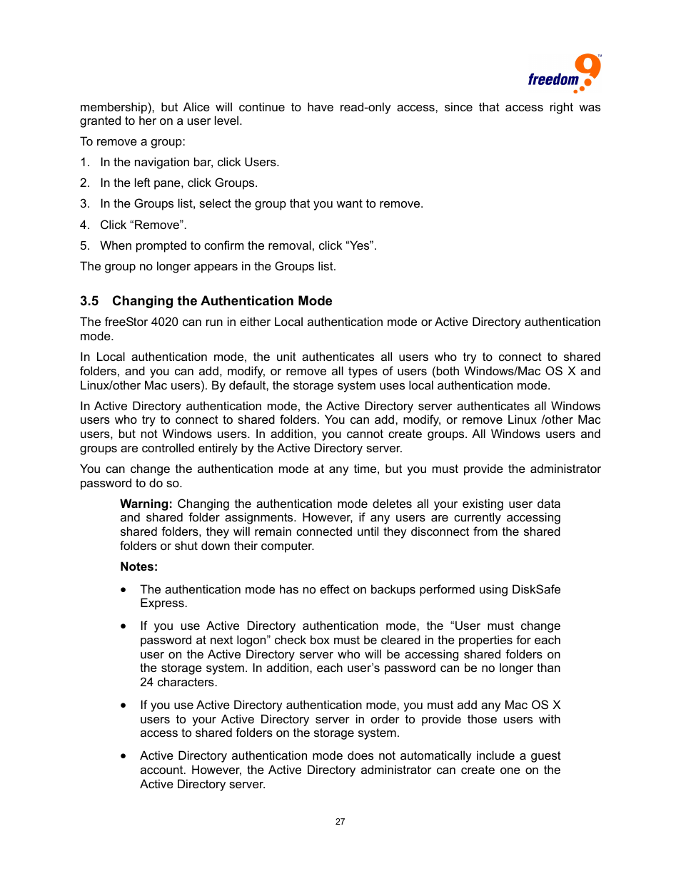 Hanging the, Uthentication | Freedom9 4020 User Manual | Page 34 / 112