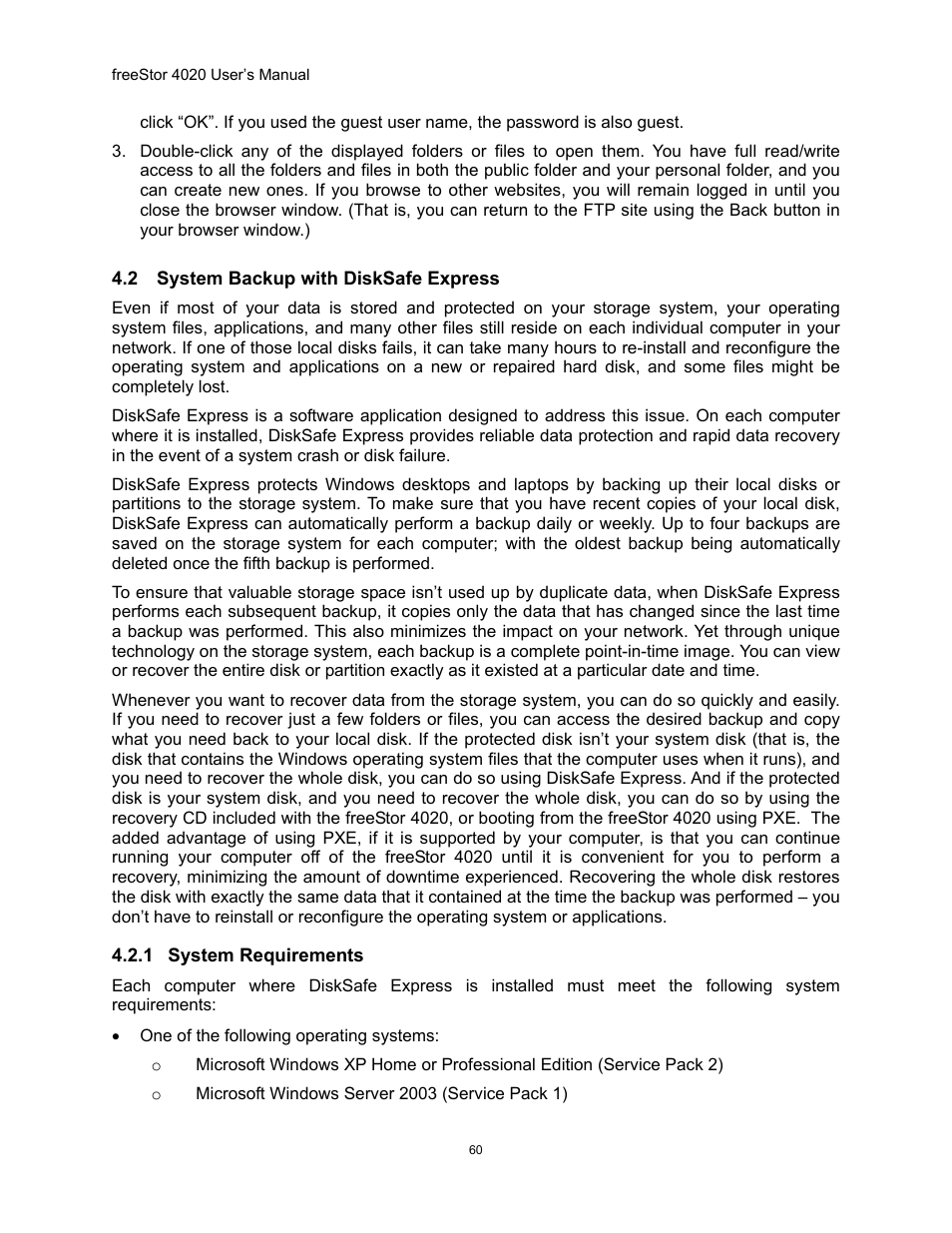 Ystem, Ackup with, Xpress | Equirements | Freedom9 4020 User Manual | Page 67 / 112