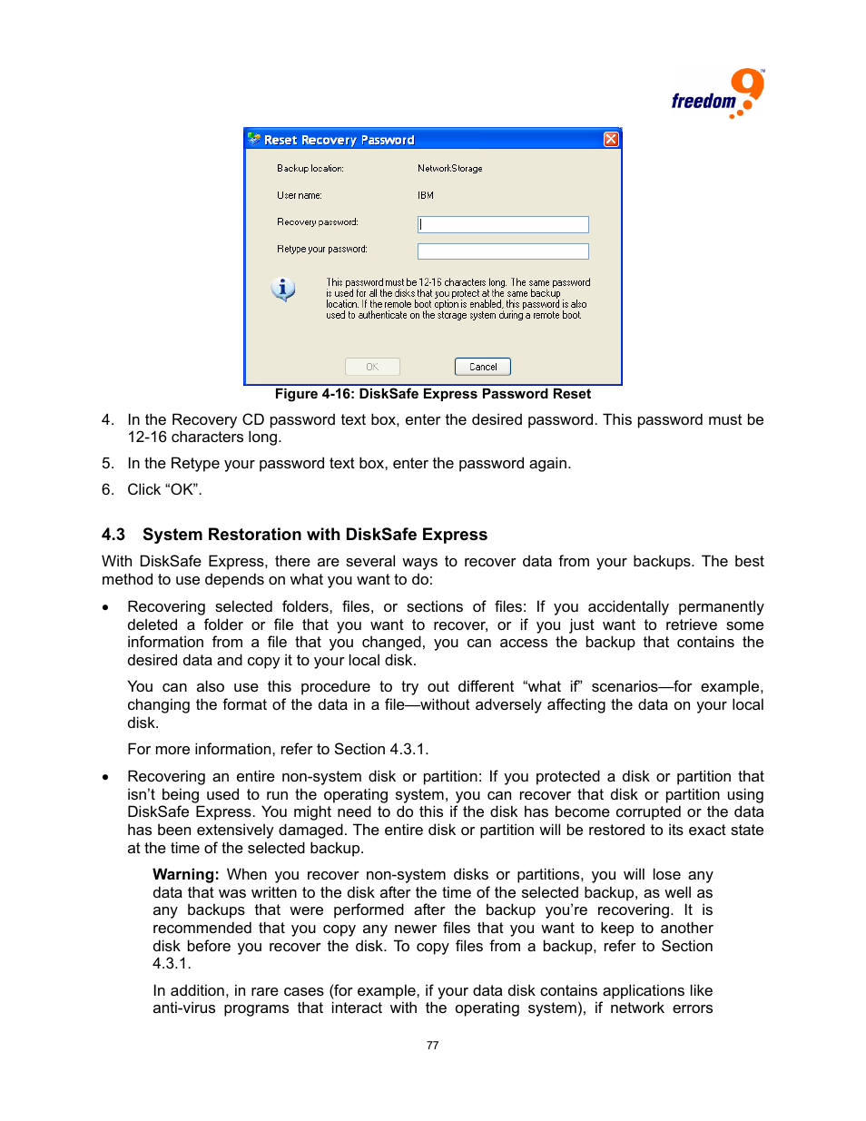 Ystem, Estoration with, Xpress | Igure, Assword, Eset | Freedom9 4020 User Manual | Page 84 / 112
