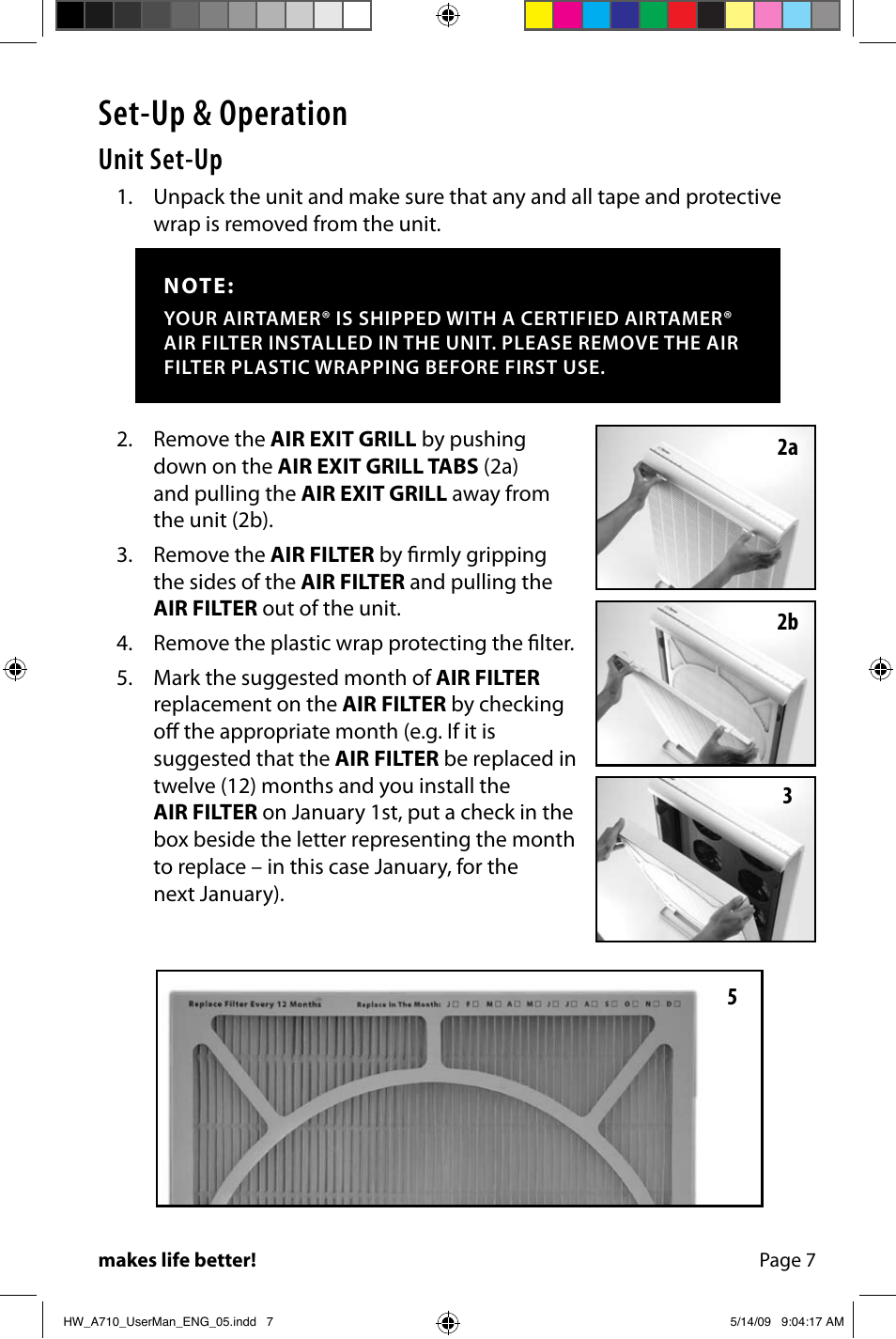 Set-up & operation, Unit set-up | FilterStream Ultra High Efficiency Air Purifier HW_A710 User Manual | Page 9 / 24