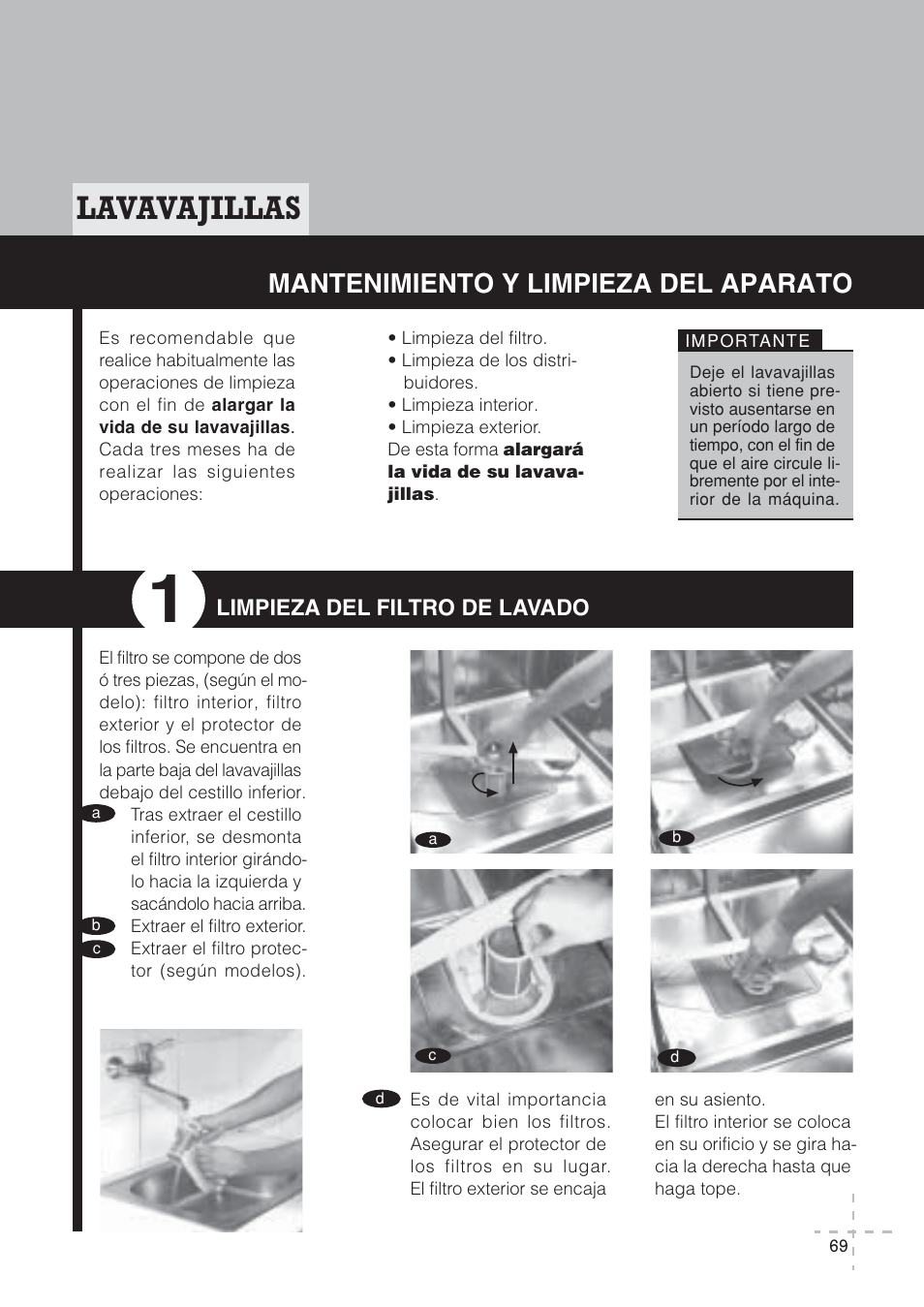 Lavavajillas, Mantenimiento y limpieza del aparato | Fagor America LFA-073 IT User Manual | Page 70 / 78