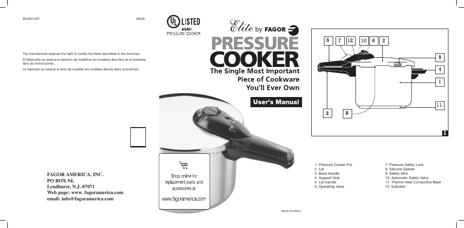 Fagor America M16301457 10-03 User Manual | 2 pages