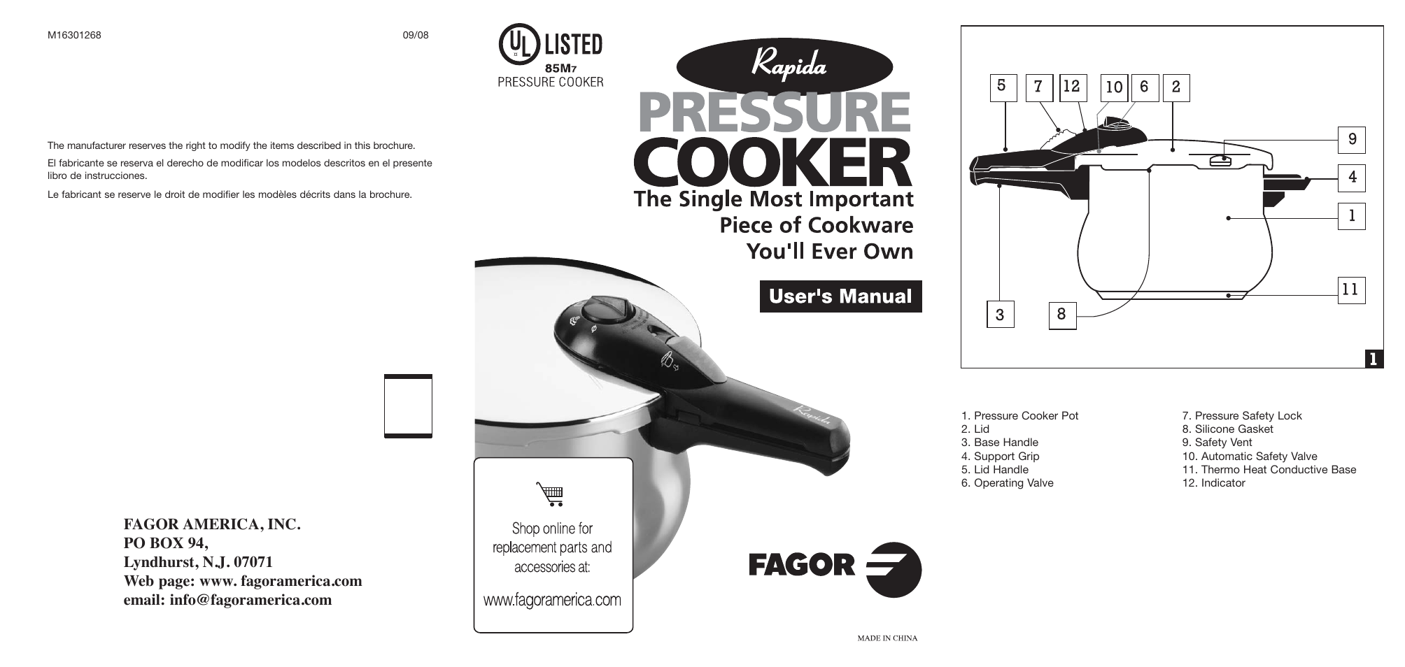 Fagor America Rapida User Manual | 2 pages