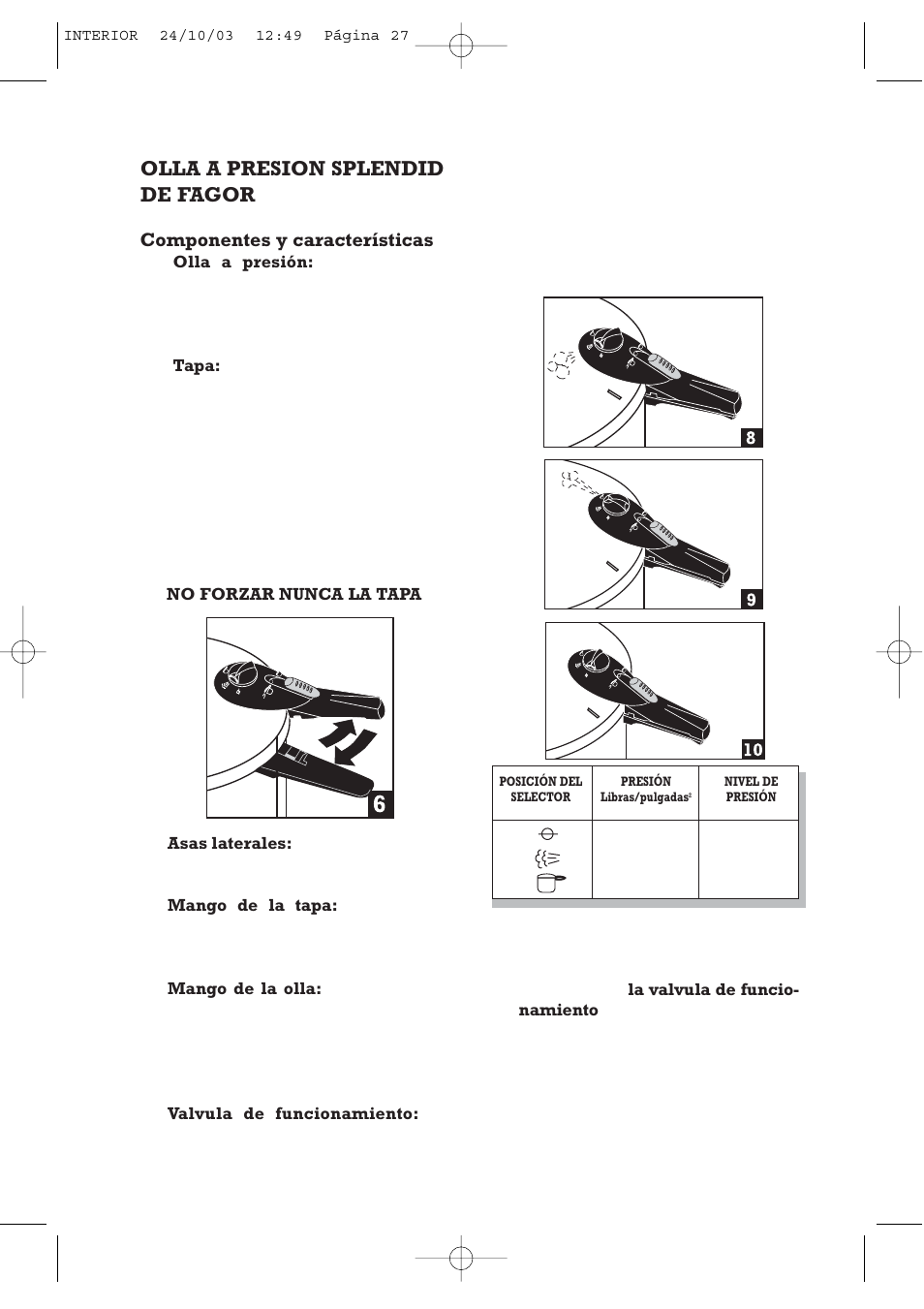 Olla a presion splendid de fagor | Fagor America FAGOR SPLENDID PRESSURE COOKER User Manual | Page 27 / 68