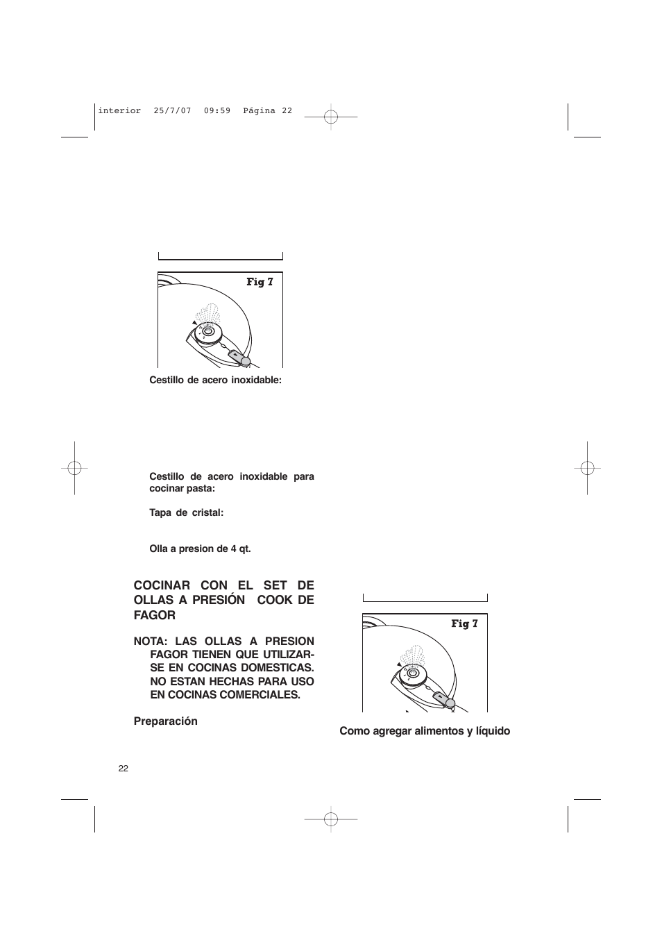 Fagor America uCOOK PRESSURE COOKER SET User Manual | Page 22 / 48