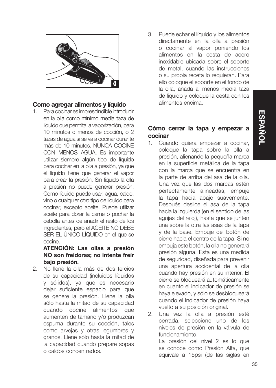 Esp añol | Fagor America Electric Pressure Cooker User Manual | Page 35 / 76
