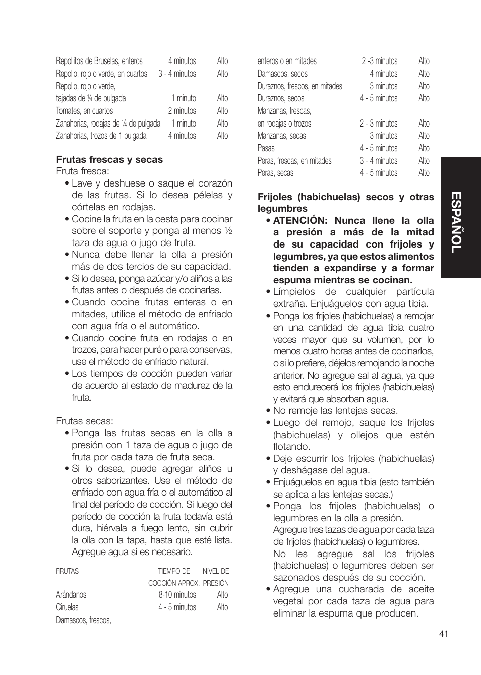 Esp añol | Fagor America Electric Pressure Cooker User Manual | Page 41 / 76