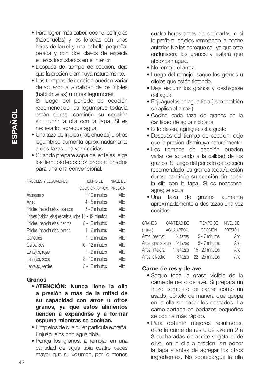 Esp añol | Fagor America Electric Pressure Cooker User Manual | Page 42 / 76