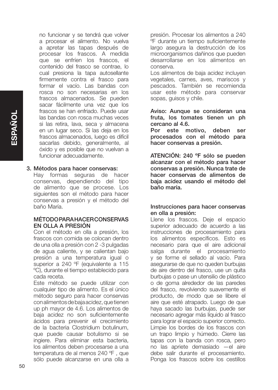 Esp añol | Fagor America Electric Pressure Cooker User Manual | Page 50 / 76