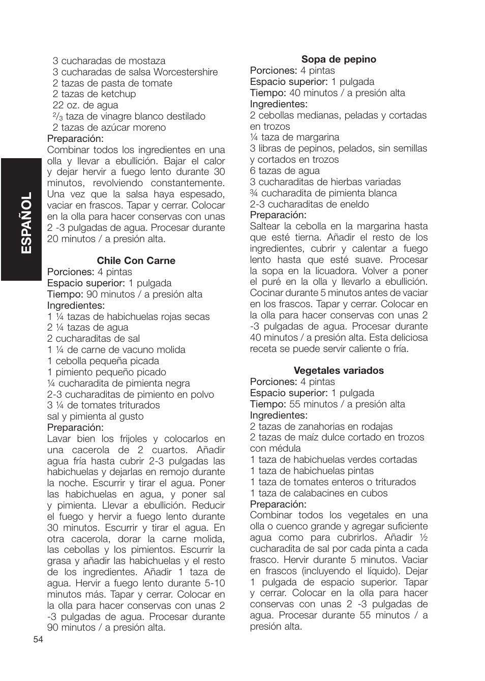 Esp añol | Fagor America Electric Pressure Cooker User Manual | Page 54 / 76