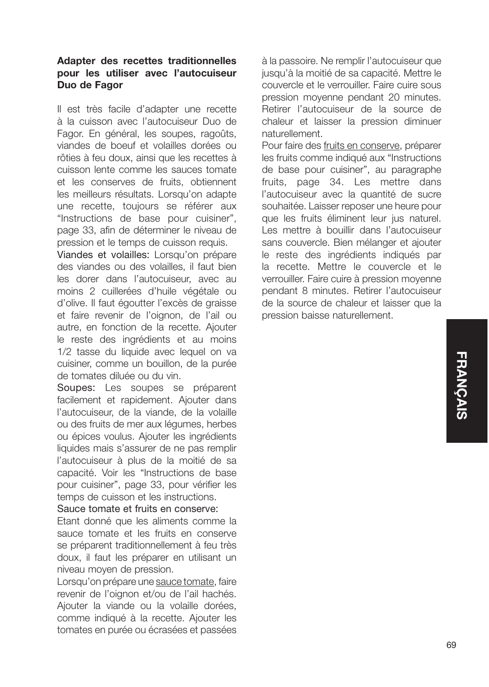 Français | Fagor America Electric Pressure Cooker User Manual | Page 69 / 76