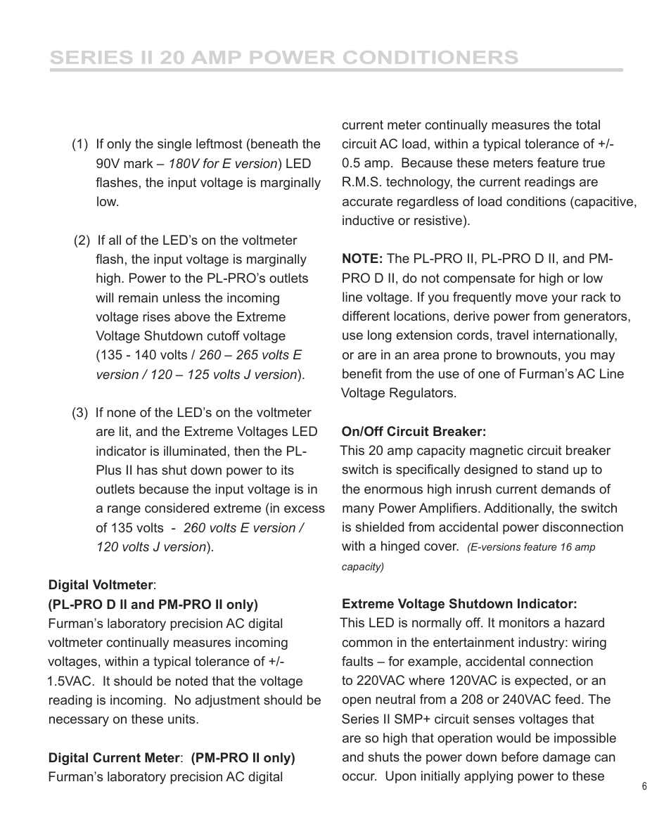 Series ii 20 amp power conditioners | Furman Sound PM-PRO II User Manual | Page 7 / 12