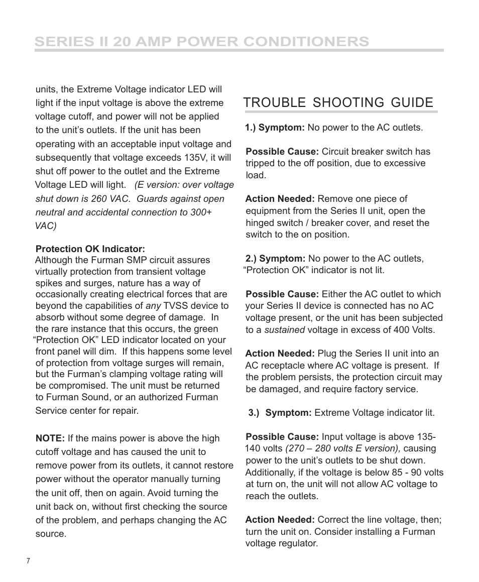 Series ii 20 amp power conditioners | Furman Sound PM-PRO II User Manual | Page 8 / 12