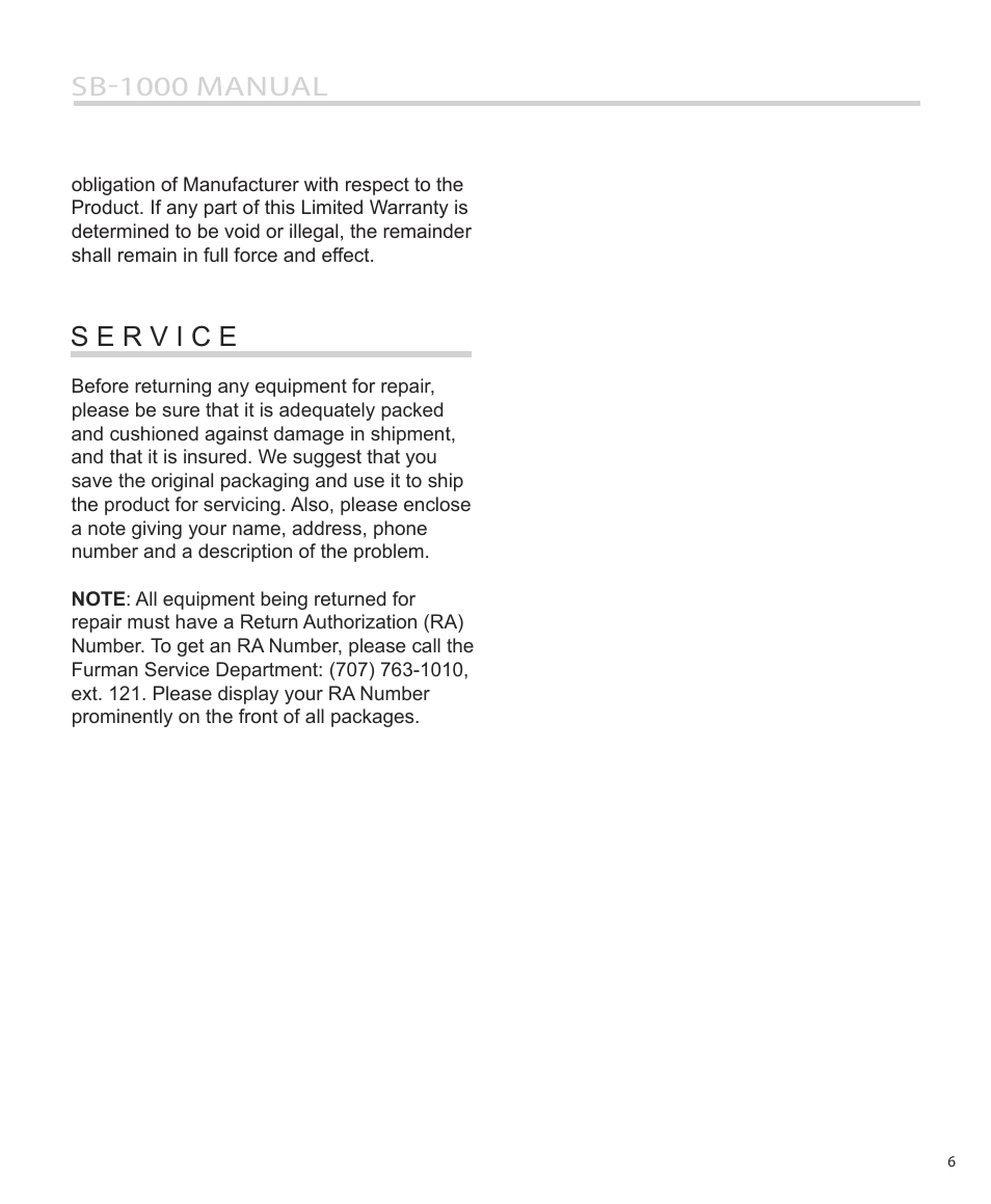 Sb-1000 manual | Furman Sound SB-1000 User Manual | Page 7 / 12