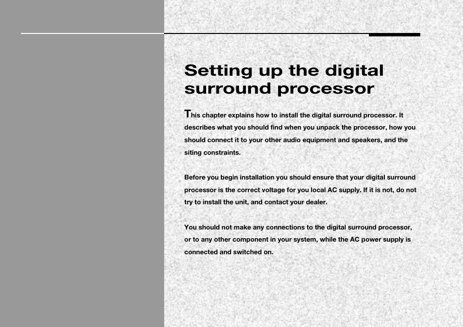 Setting up the digital surround processor, Setting up the digital surround processor 7 | Meridian Audio 565 User Manual | Page 11 / 66