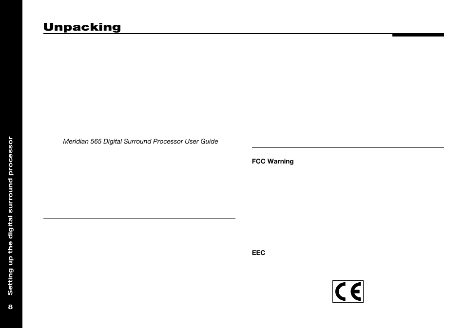 Unpacking, Components, Positioning | Radio interference | Meridian Audio 565 User Manual | Page 12 / 66