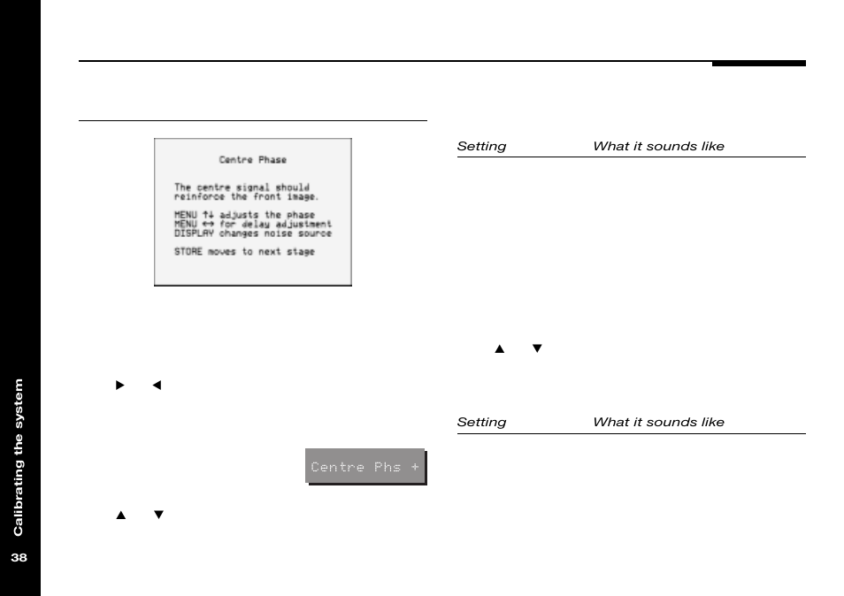 Centre phase, Setting delay, Setting phase | Meridian Audio 565 User Manual | Page 42 / 66