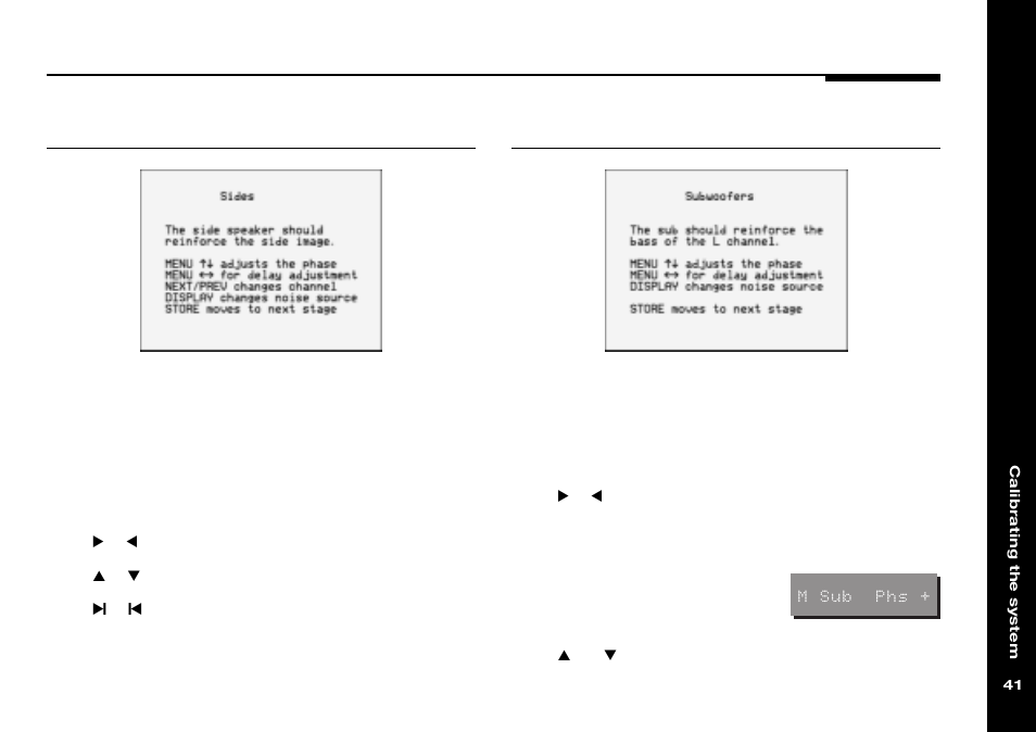 Sides, Subwoofers, Side surrounds, setting relative phase | Setting phase | Meridian Audio 565 User Manual | Page 45 / 66