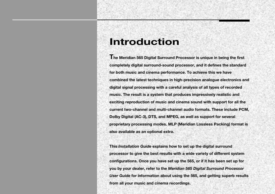 Introduction, Introduction 1 | Meridian Audio 565 User Manual | Page 5 / 66