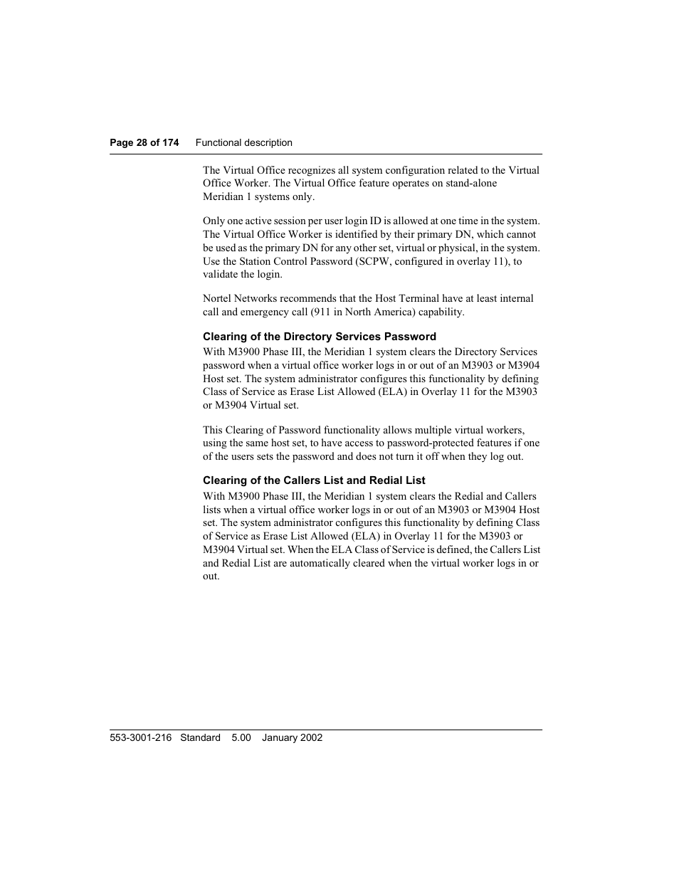 Clearing of the directory services password, Clearing of the callers list and redial list | Meridian Audio M3900 User Manual | Page 28 / 176