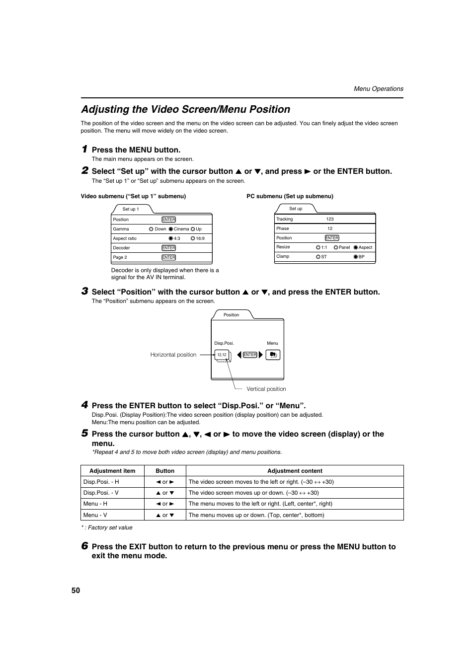 Adjusting the video screen/menu position | Meridian Audio FDP-DILA2 User Manual | Page 50 / 80