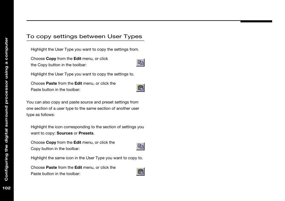 Copying settings between user types, Copying settings between | Meridian Audio 568 User Manual | Page 109 / 131