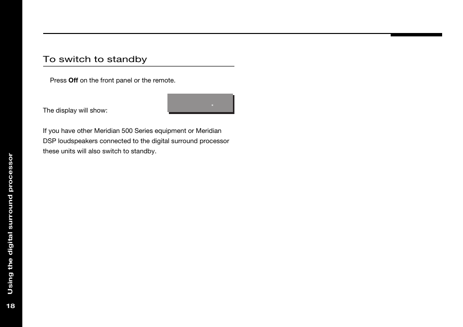 Switching to, Switching to standby | Meridian Audio 568 User Manual | Page 25 / 131