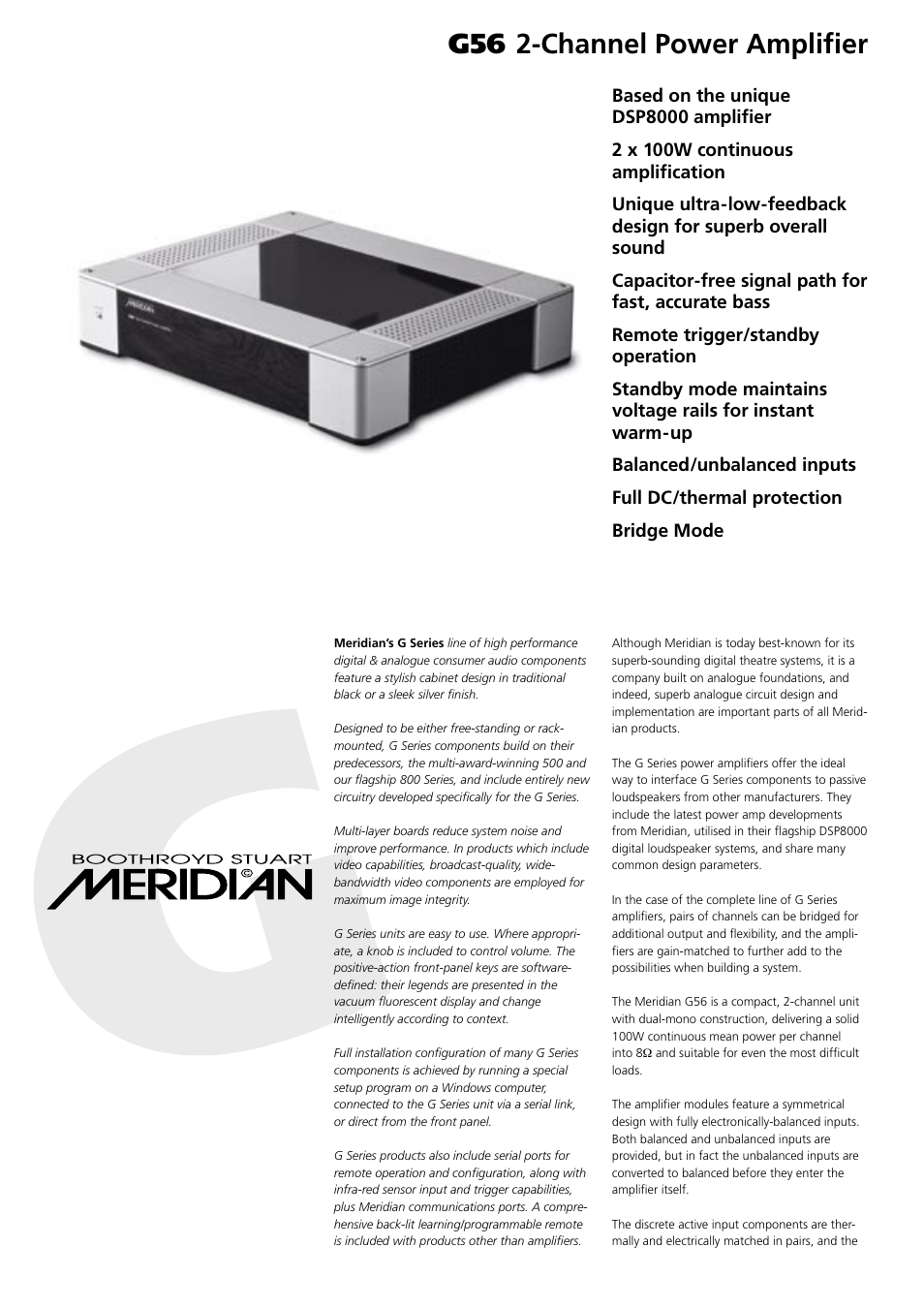 Meridian Audio G56 User Manual | 2 pages