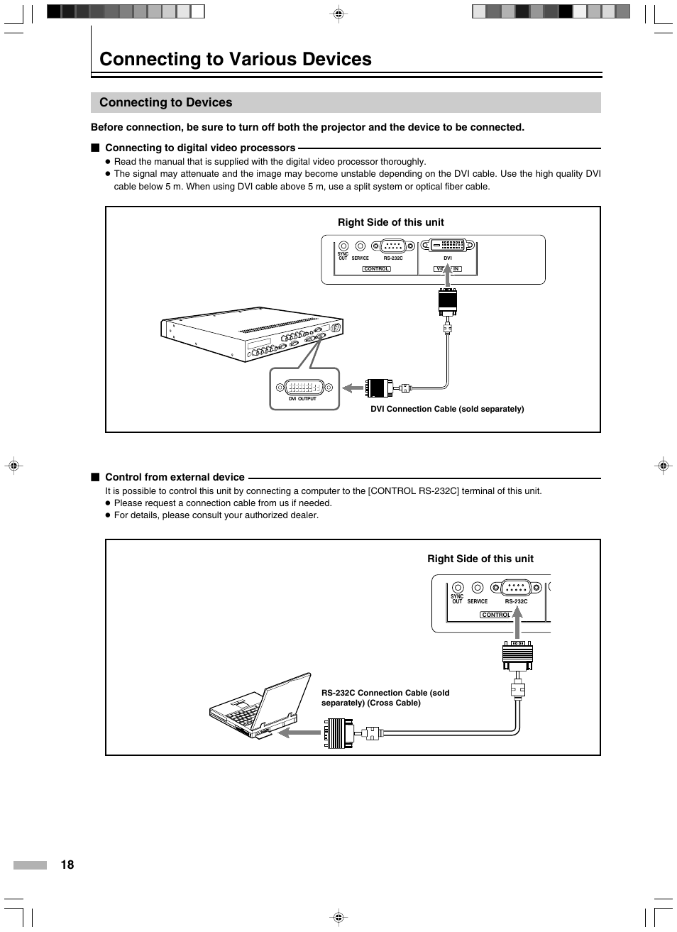 Connecting to various devices, Connecting to devices | Meridian Audio D-ILA 1080MF2 User Manual | Page 18 / 40