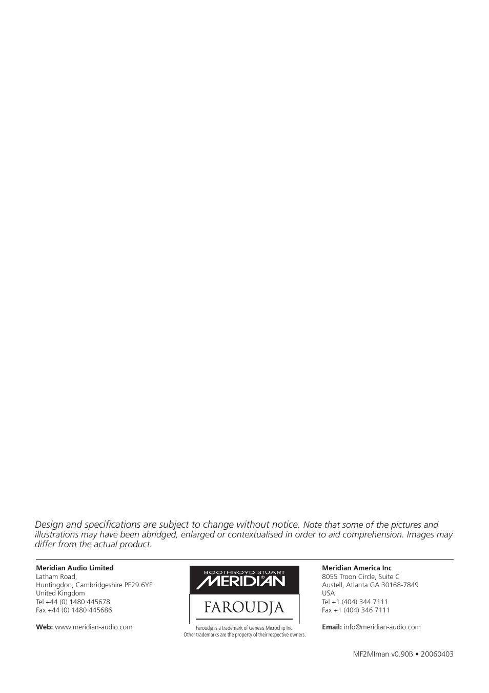 Meridian Audio D-ILA 1080MF2 User Manual | Page 40 / 40