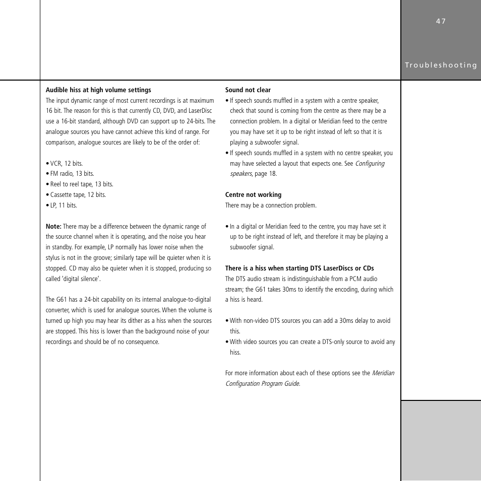 Meridian Audio Digital Surround Controller G61 User Manual | Page 52 / 59