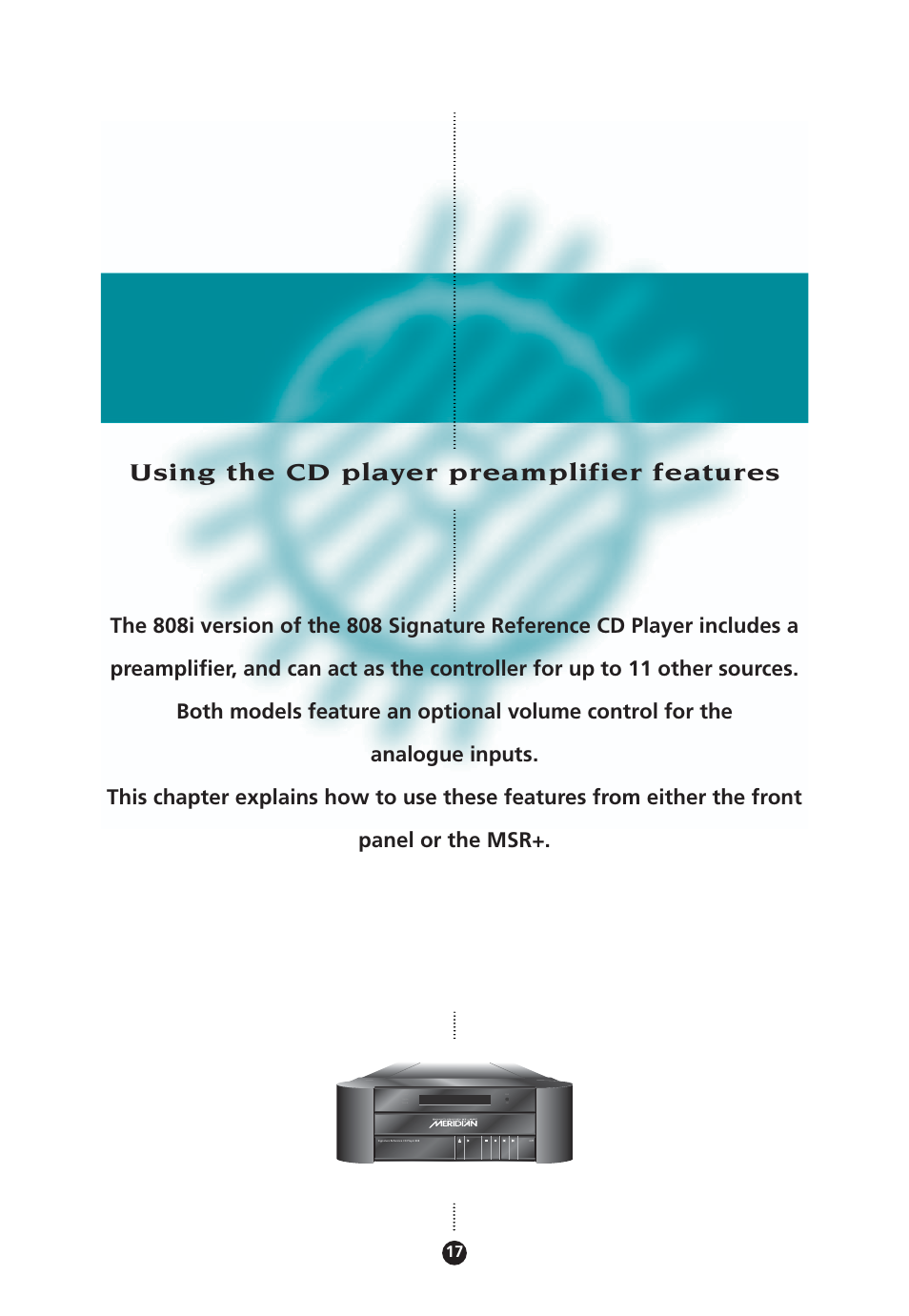 Using the cd player preamplifier features, Preamplifier features | Meridian Audio 808 User Manual | Page 22 / 43