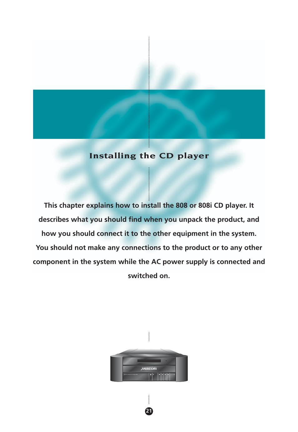 Installing the cd player | Meridian Audio 808 User Manual | Page 26 / 43