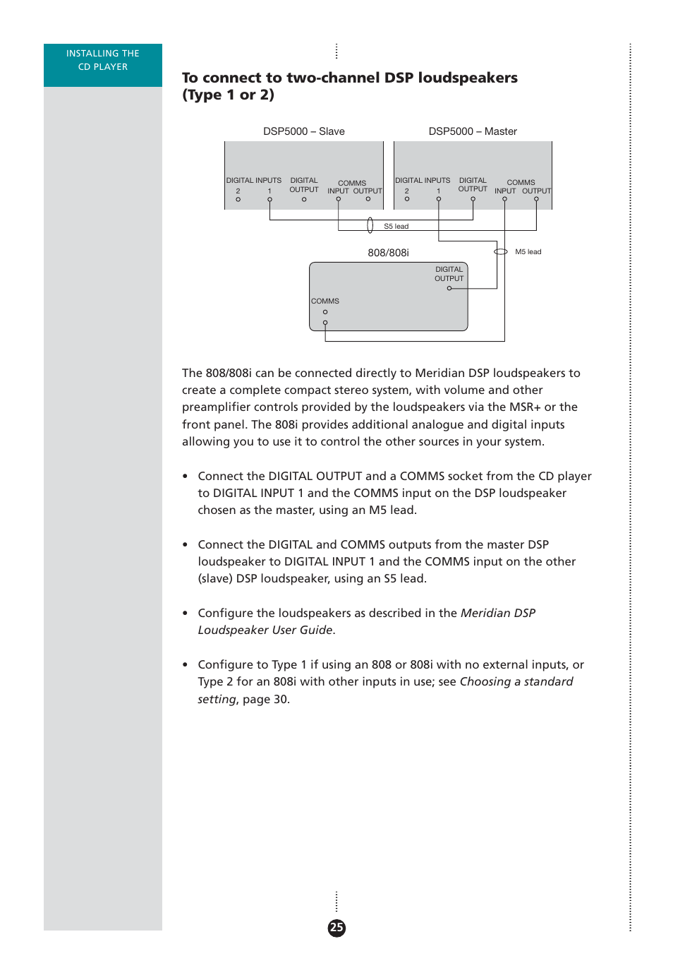 To dsp loudspeakers, Dsp loudspeakers, connecting, Meridian dsp loudspeakers connecting to | Meridian Audio 808 User Manual | Page 30 / 43