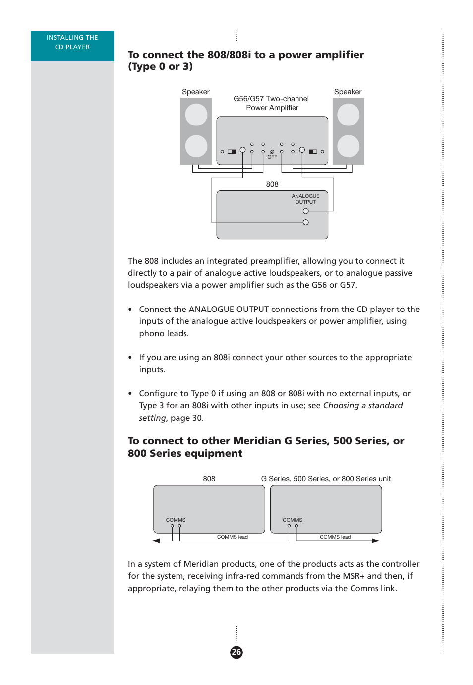 Automatic setup, To a power amplifier, To meridian g, 500, or 800 series equipment | Meridian Audio 808 User Manual | Page 31 / 43