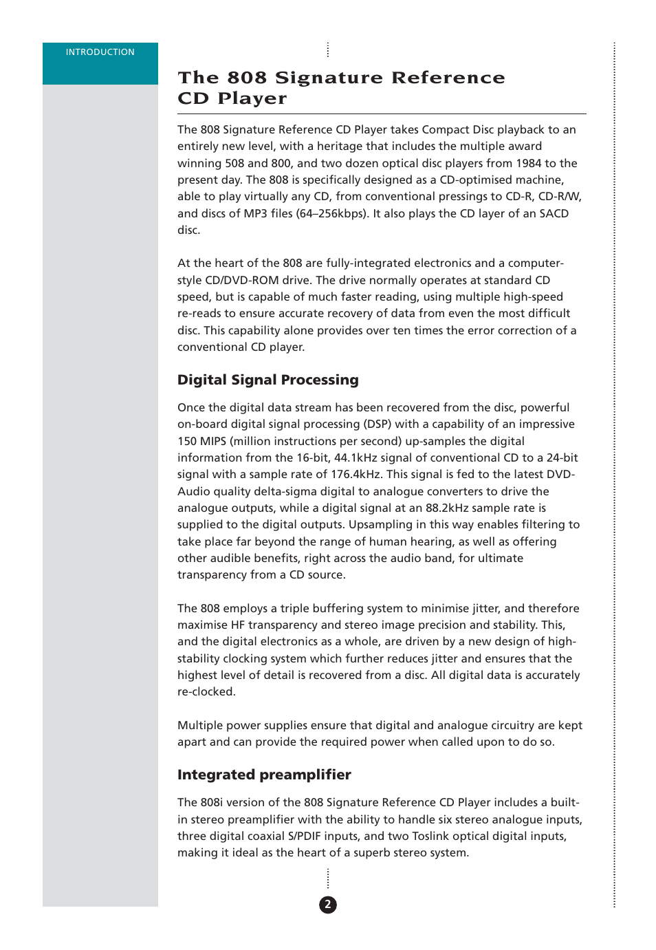 The 808 signature reference cd player, Digital signal processing, Integrated preamplifi er | Meridian Audio 808 User Manual | Page 7 / 43