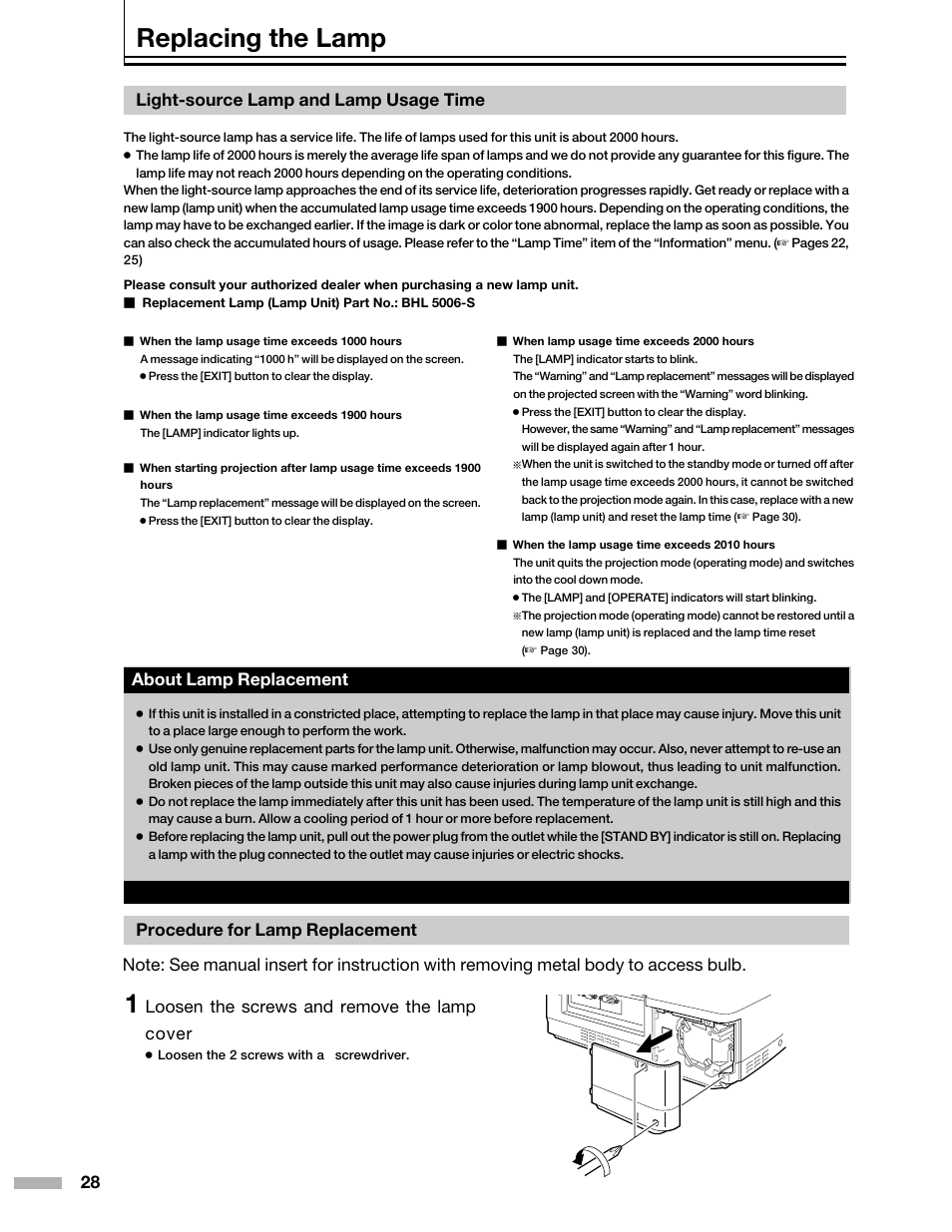 Replacing the lamp | Meridian Audio DILA1080pHD User Manual | Page 28 / 40