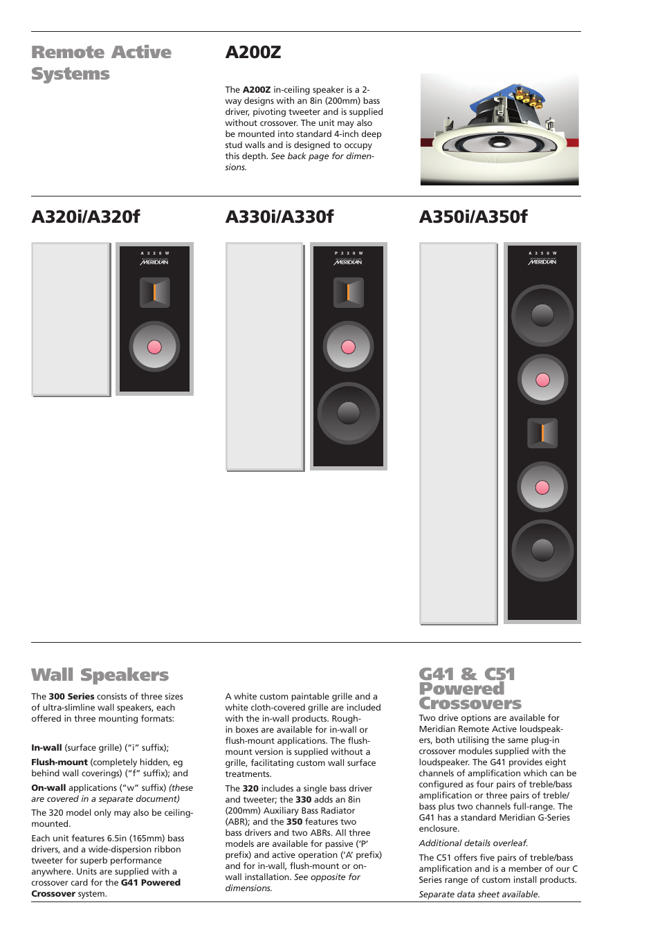Remote active systems wall speakers, A200z | Meridian Audio G41 User Manual | Page 2 / 4