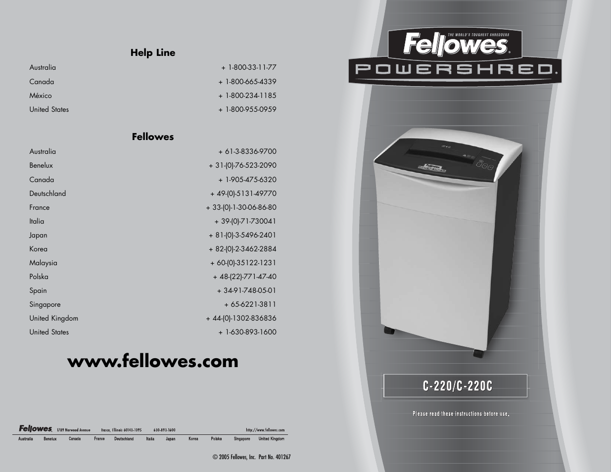 FELLOWES C-220C User Manual | 2 pages