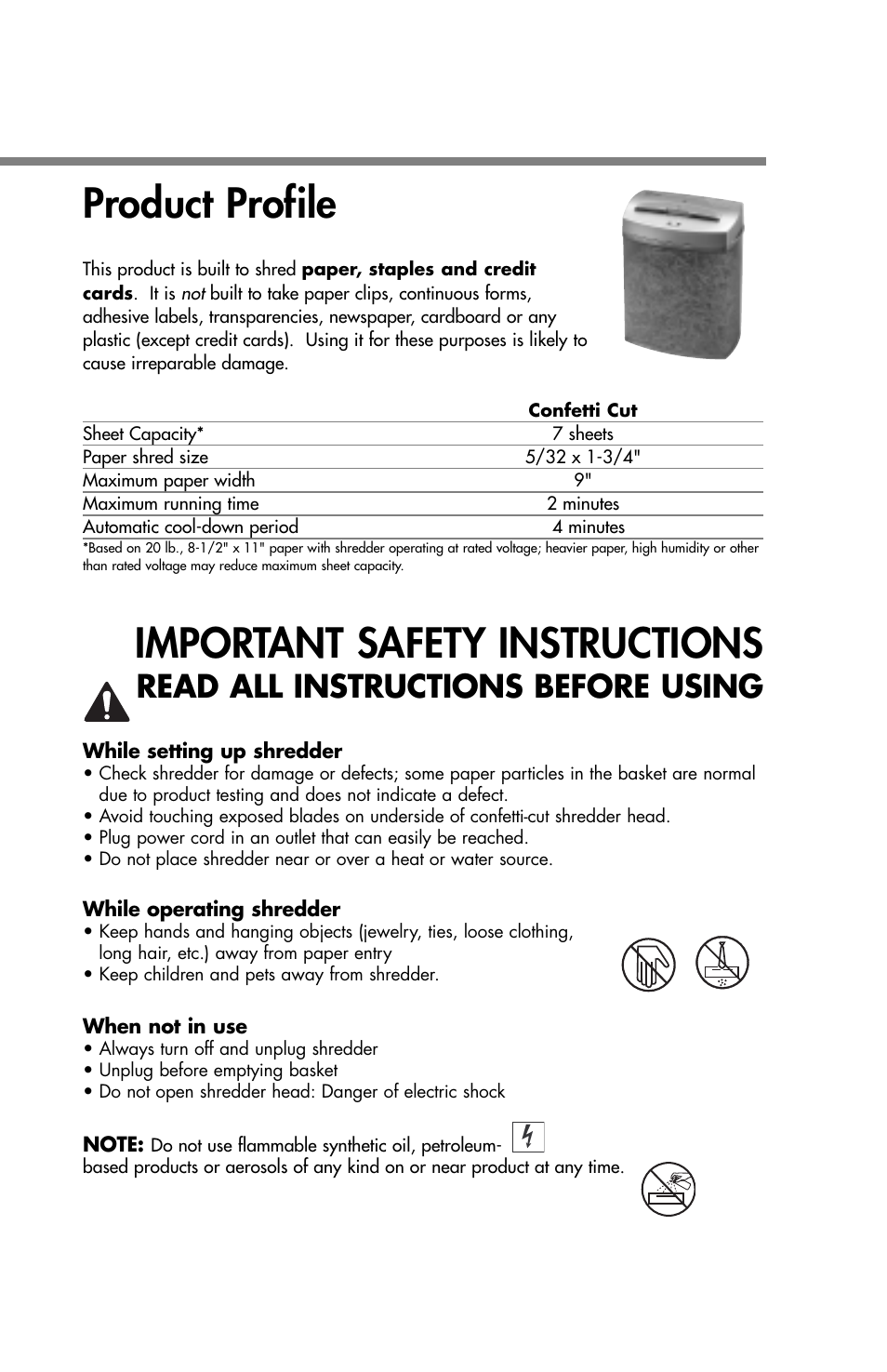 Product profile, Important safety instructions, Read all instructions before using | FELLOWES T7CM User Manual | Page 4 / 8