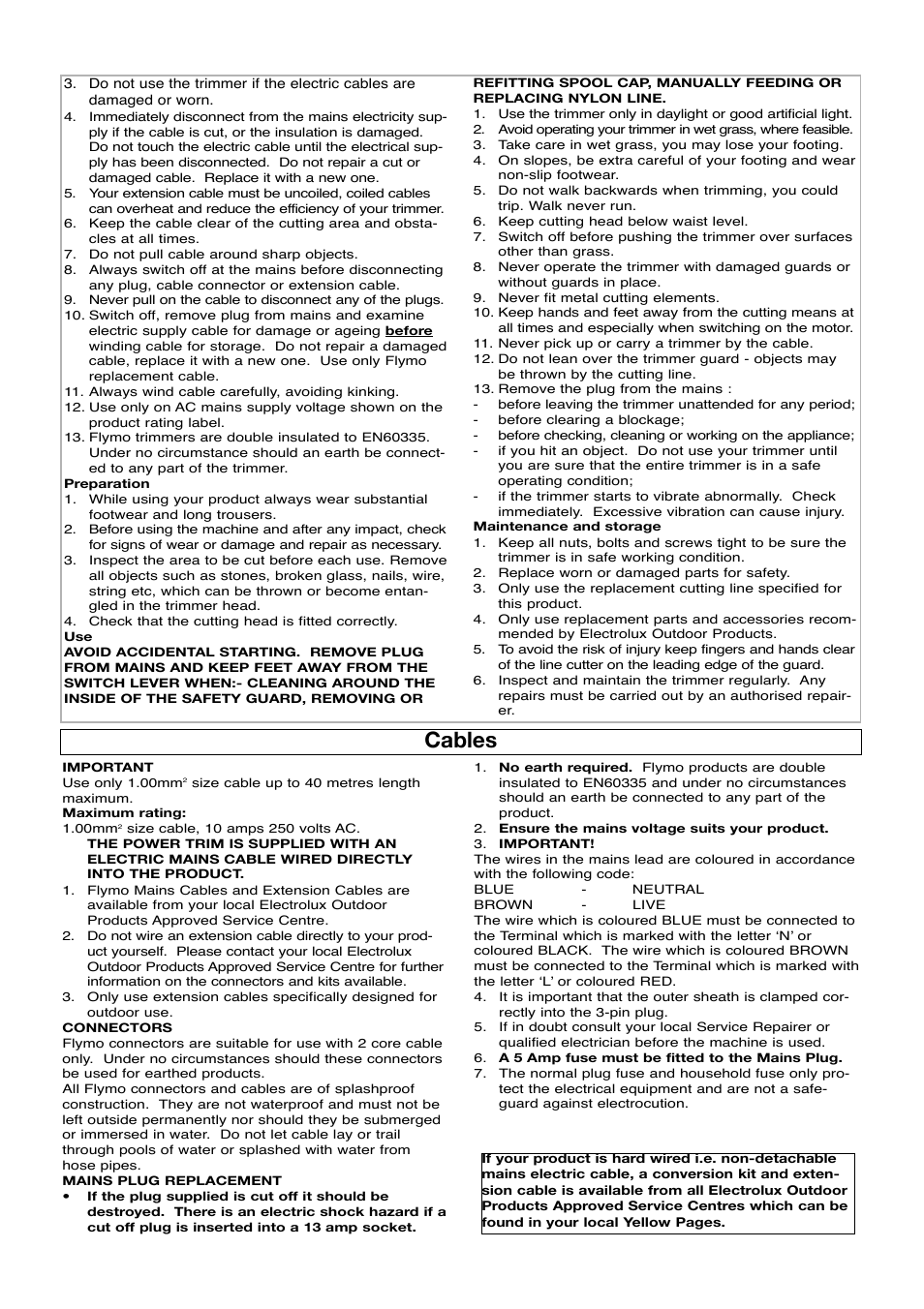 Cables | Flymo 511967501 User Manual | Page 3 / 9