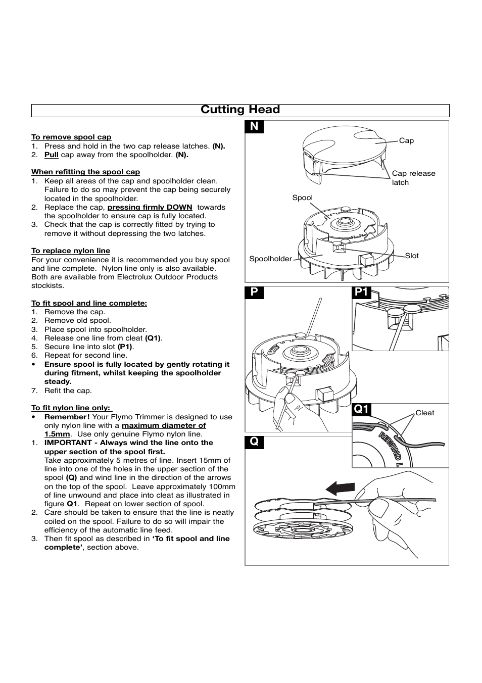 Cutting head, Np q, Q1 p1 | Flymo 511967501 User Manual | Page 6 / 9