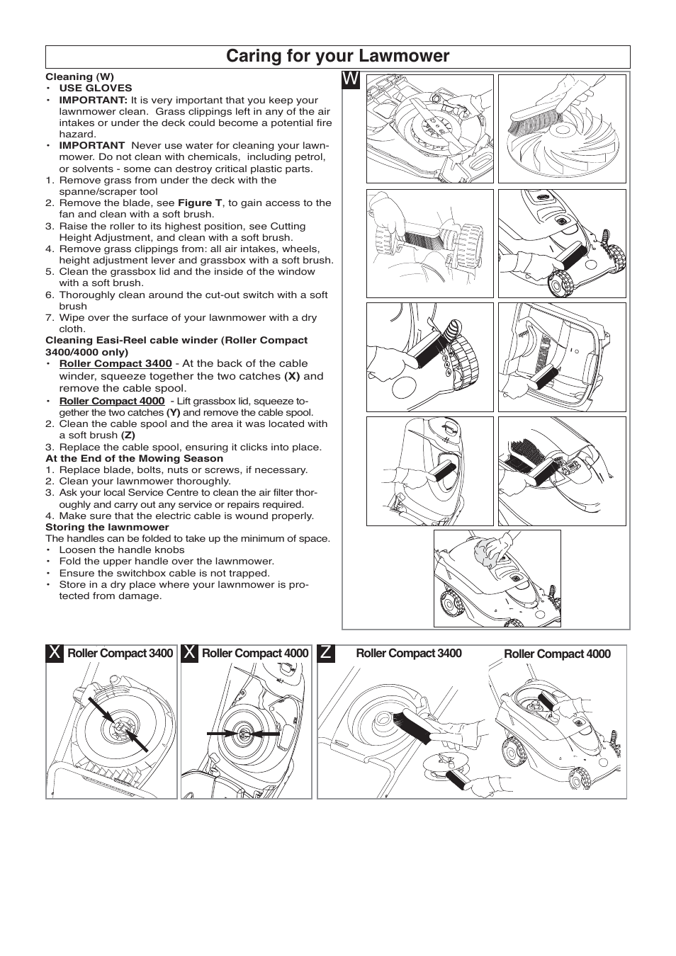 Caring for your lawmower w | Flymo 400 User Manual | Page 7 / 9