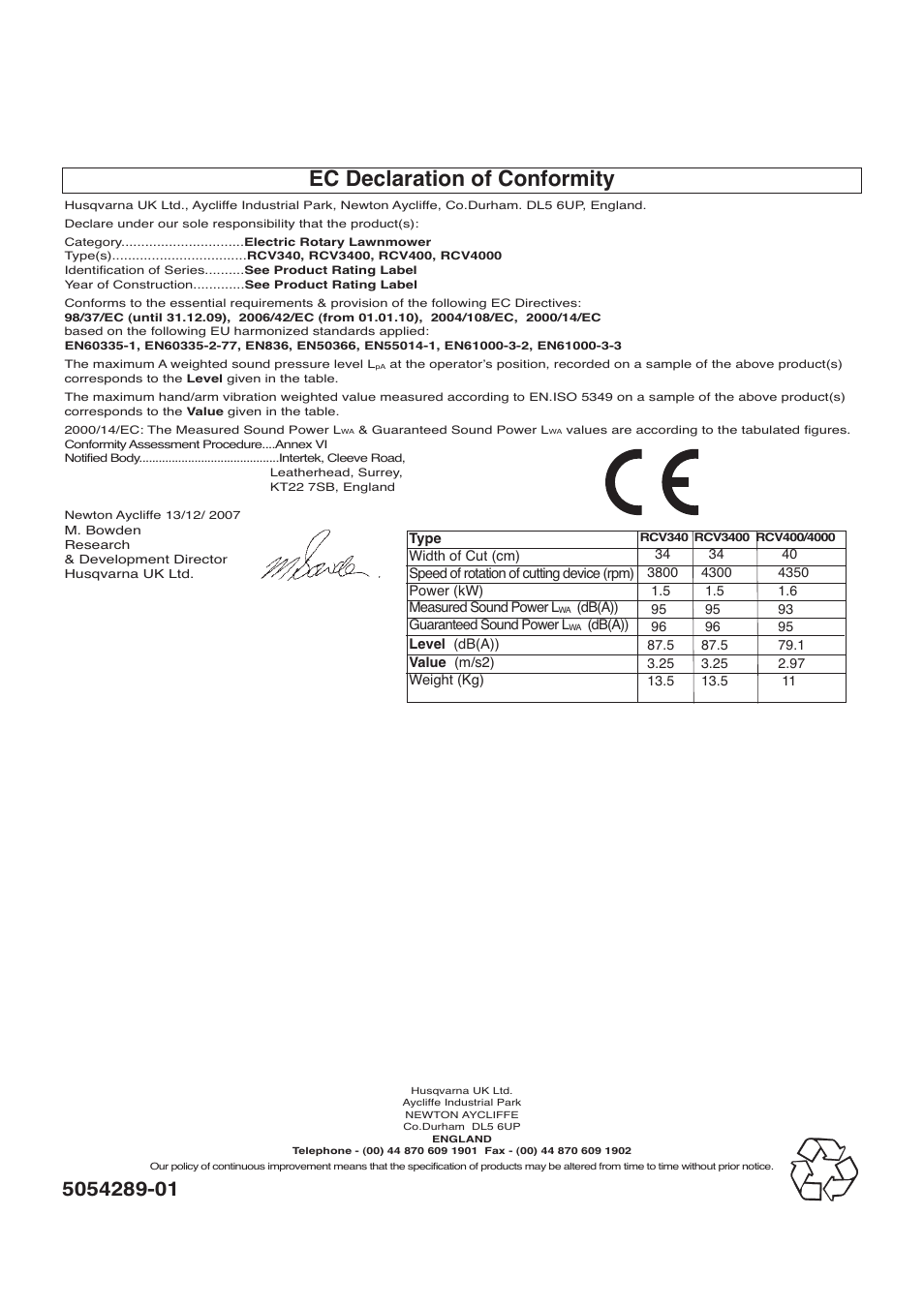 Ec declaration of conformity | Flymo 400 User Manual | Page 9 / 9