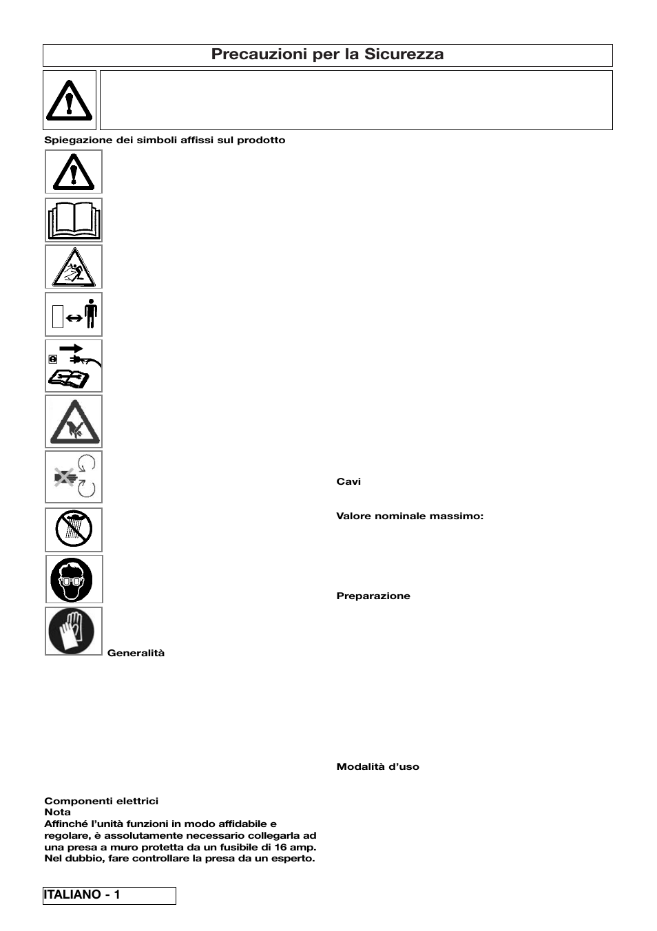 Precauzioni per la sicurezza, Italiano - 1 | Flymo 510740403 User Manual | Page 36 / 72