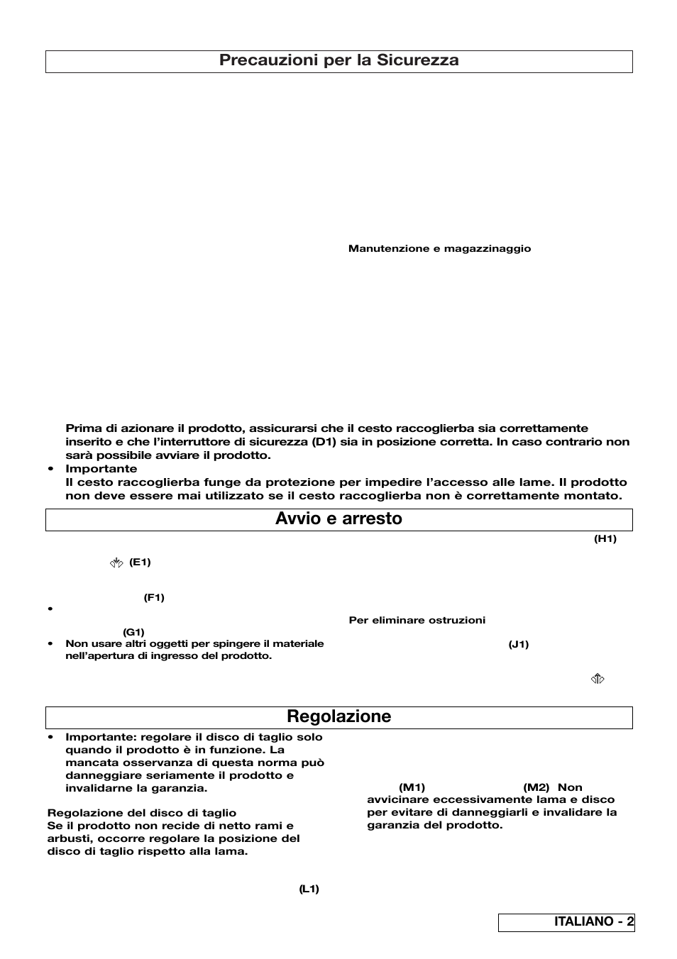 Avvio e arresto, Regolazione, Precauzioni per la sicurezza | Italiano - 2 | Flymo 510740403 User Manual | Page 37 / 72
