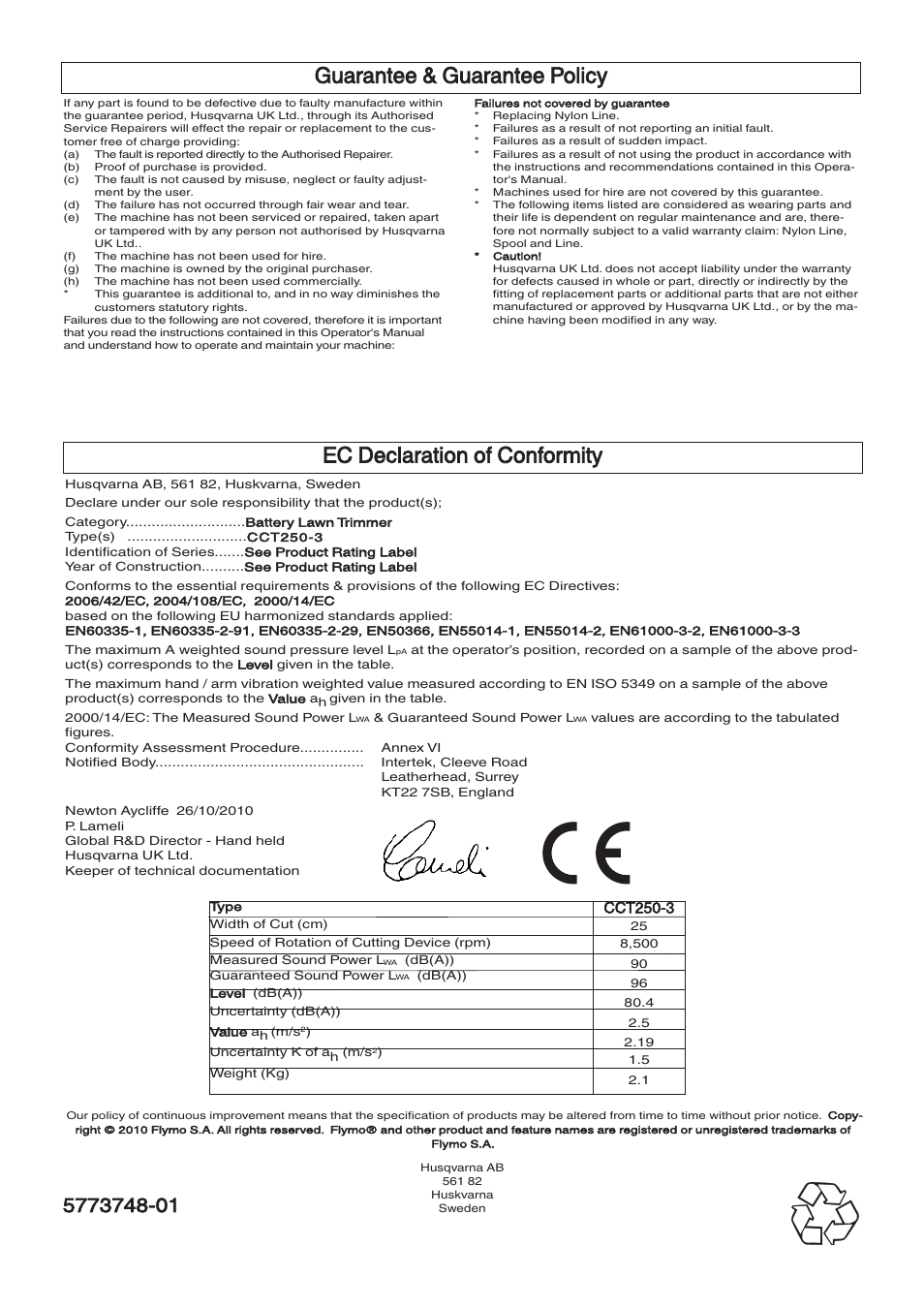 Cct250-3 | Flymo CONTOUR XT User Manual | Page 9 / 9