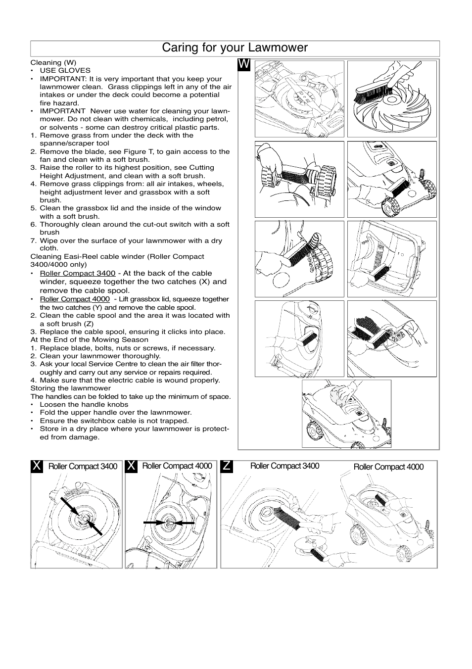 Caring for your lawmower | Flymo ROLLER COMPACT 4000 User Manual | Page 7 / 9