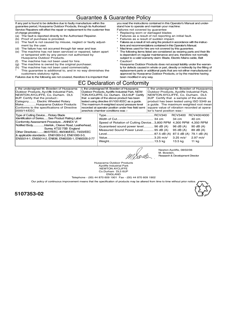 Guarantee & guarantee policy, Ec declaration of conformity | Flymo ROLLER COMPACT 4000 User Manual | Page 9 / 9