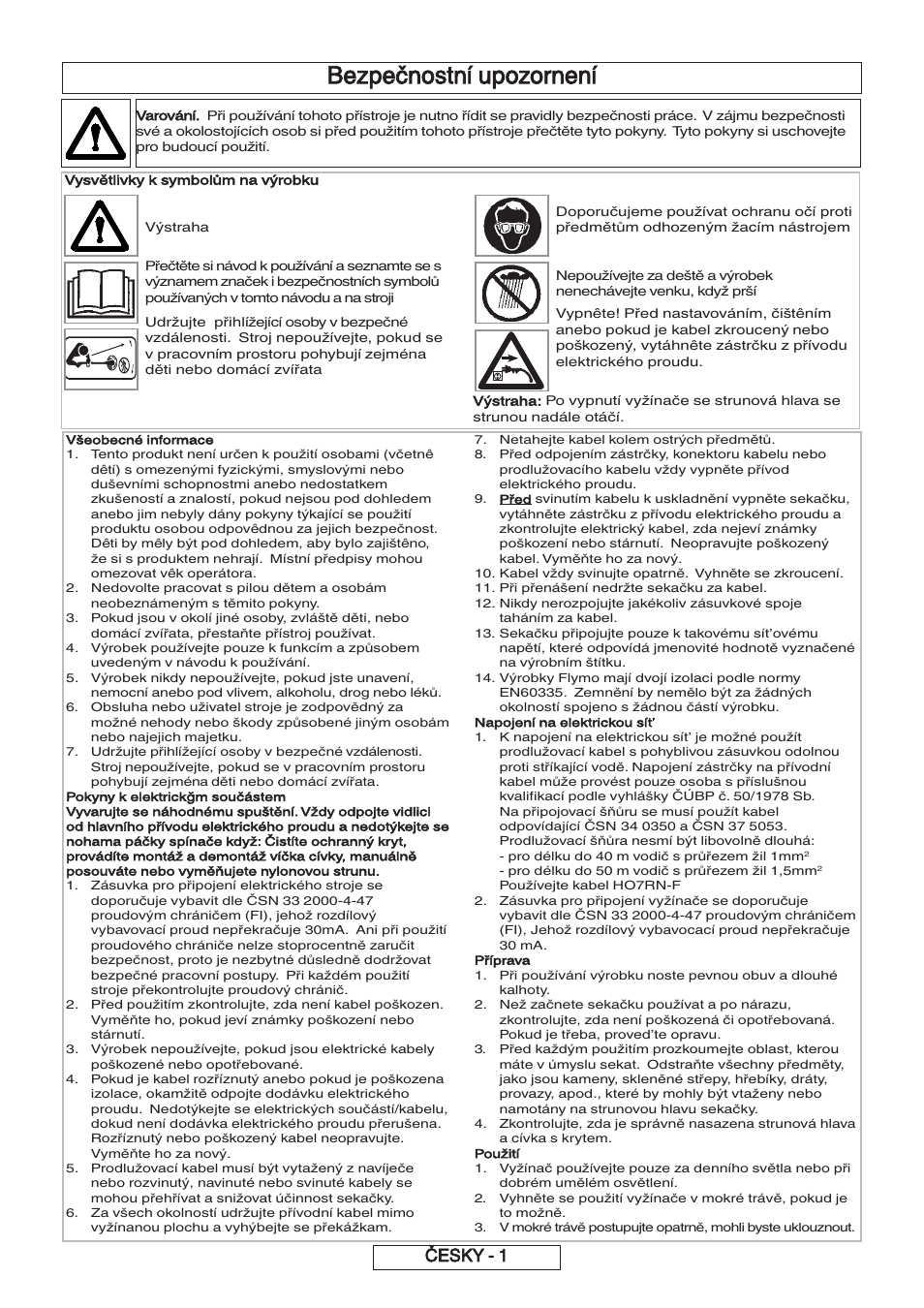 Bezpečnostní upozornení, Česky - 1 | Flymo 600 HD User Manual | Page 47 / 80